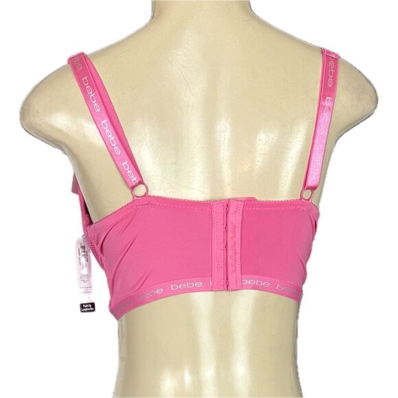 Bebe 36B Pink Pin Mesh Accent Logo Adjustable Straps Padded Longline Push-Up Bra - Picture 4 of 6